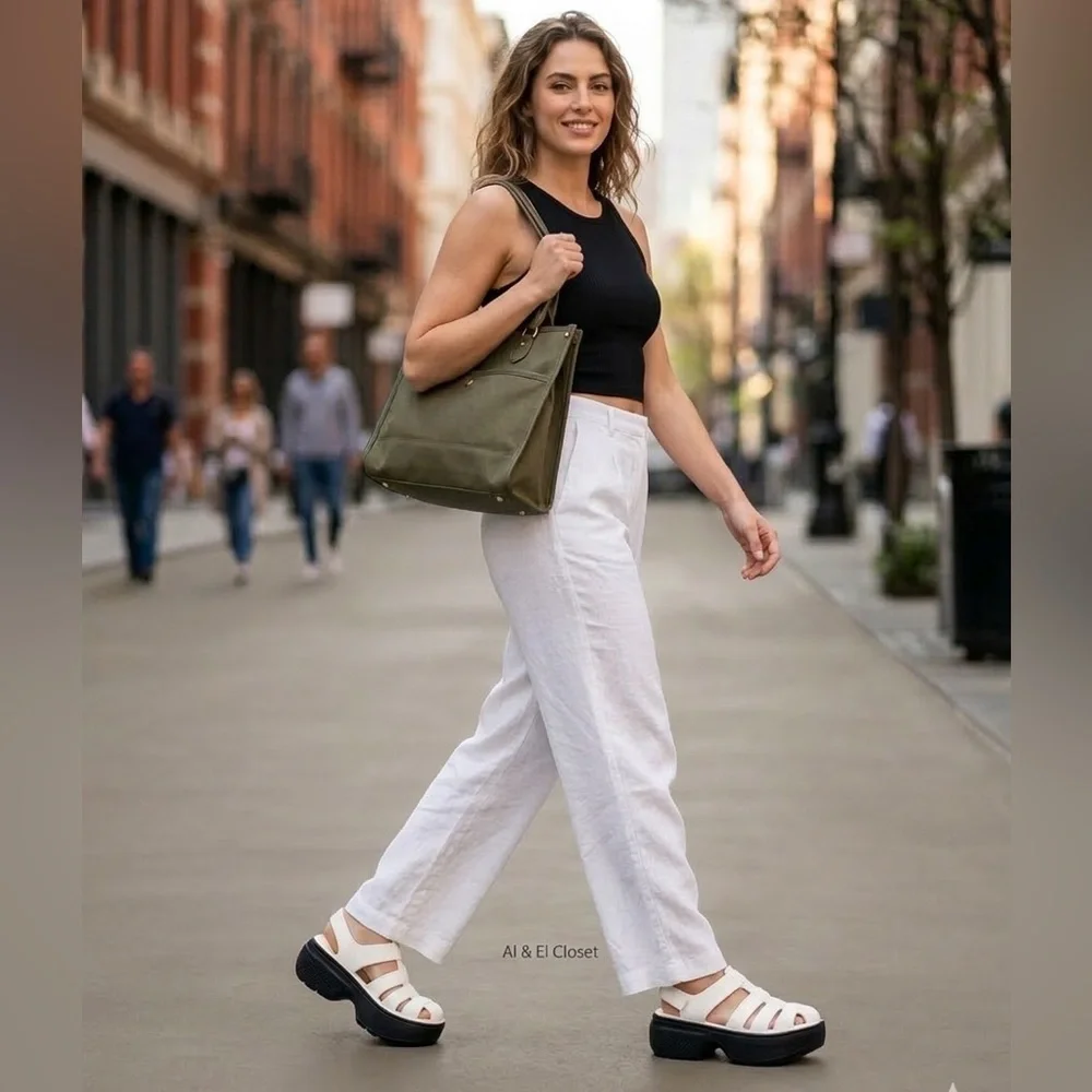 Crocs Platform Sandals Women’s 9 White Black Chunky Fisherman Style NWT